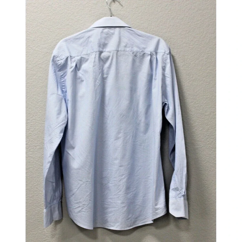Yves Saint Laurent Mens Button Up Dress Shirt Blue and White Check 16.5 / 42